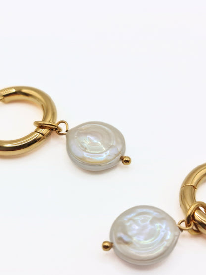 The Swell 18k Gold Plated Organic Coin Pearl Drop Earrings- Waterproof & Tarnish-Free