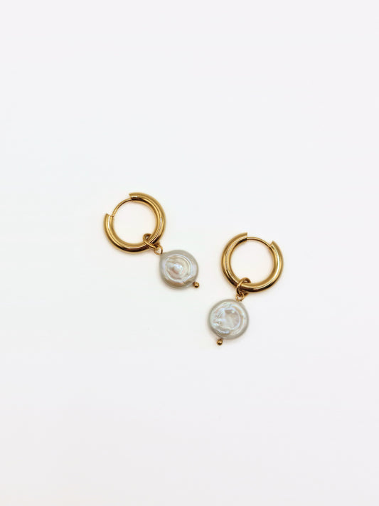 The Swell 18k Gold Plated Organic Coin Pearl Drop Earrings- Waterproof & Tarnish-Free