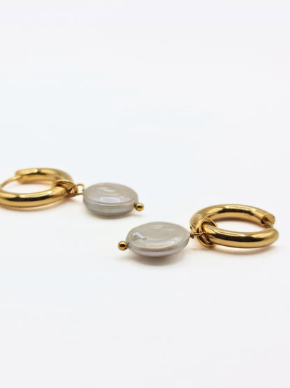 The Swell 18k Gold Plated Organic Coin Pearl Drop Earrings- Waterproof & Tarnish-Free