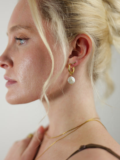 The Swell 18k Gold Plated Organic Coin Pearl Drop Earrings- Waterproof & Tarnish-Free