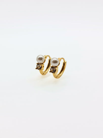 The Cascade 18k Gold Plated Crystal & Pearl Huggie Hoop Earrings- Waterproof & Tarnish-Free