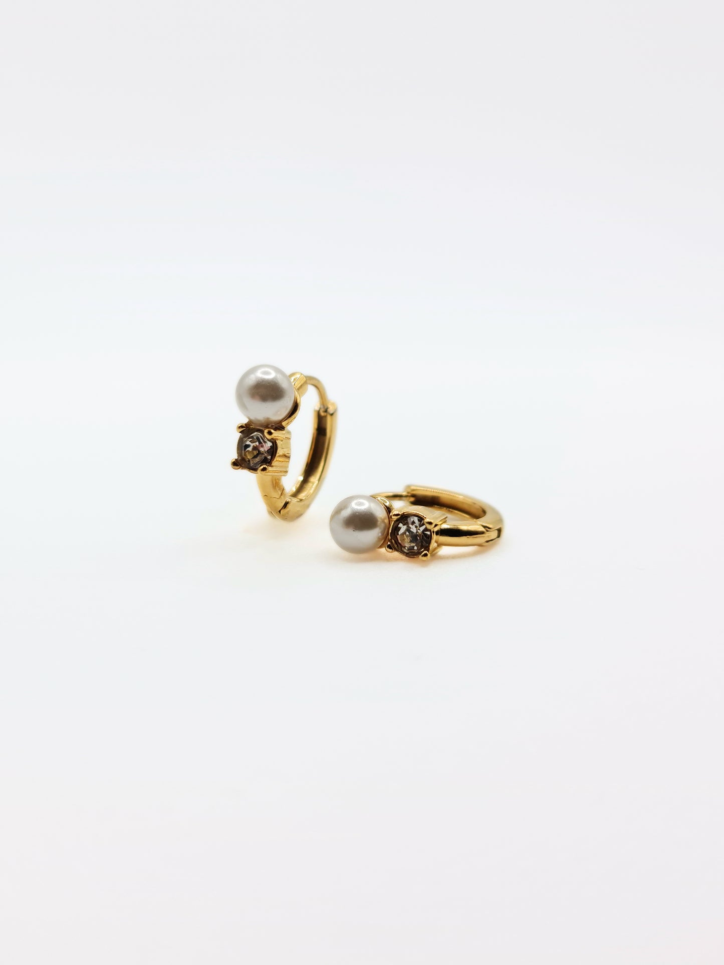 The Cascade 18k Gold Plated Crystal & Pearl Huggie Hoop Earrings- Waterproof & Tarnish-Free