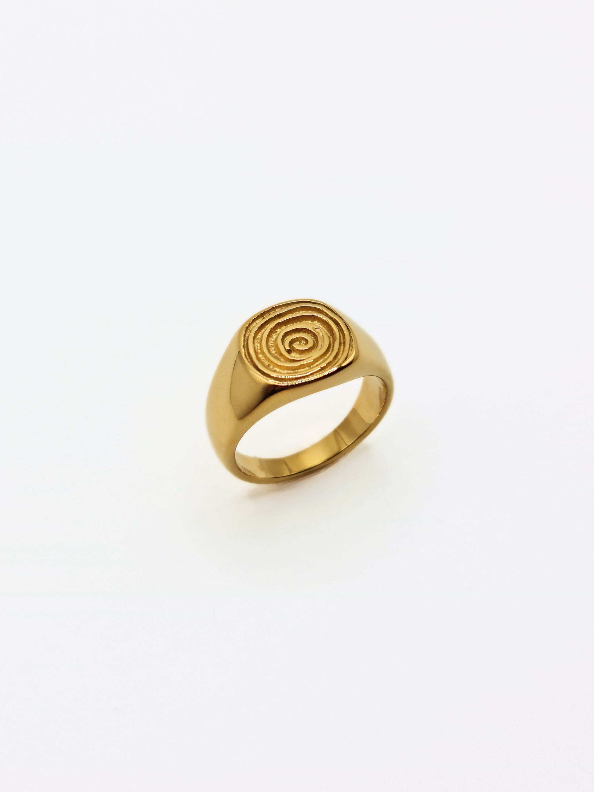 gold-spiral-statement-signet-ring-summer-stainless-steel-tarnish-free-jewellery-waterproof-ember-and-stone-3