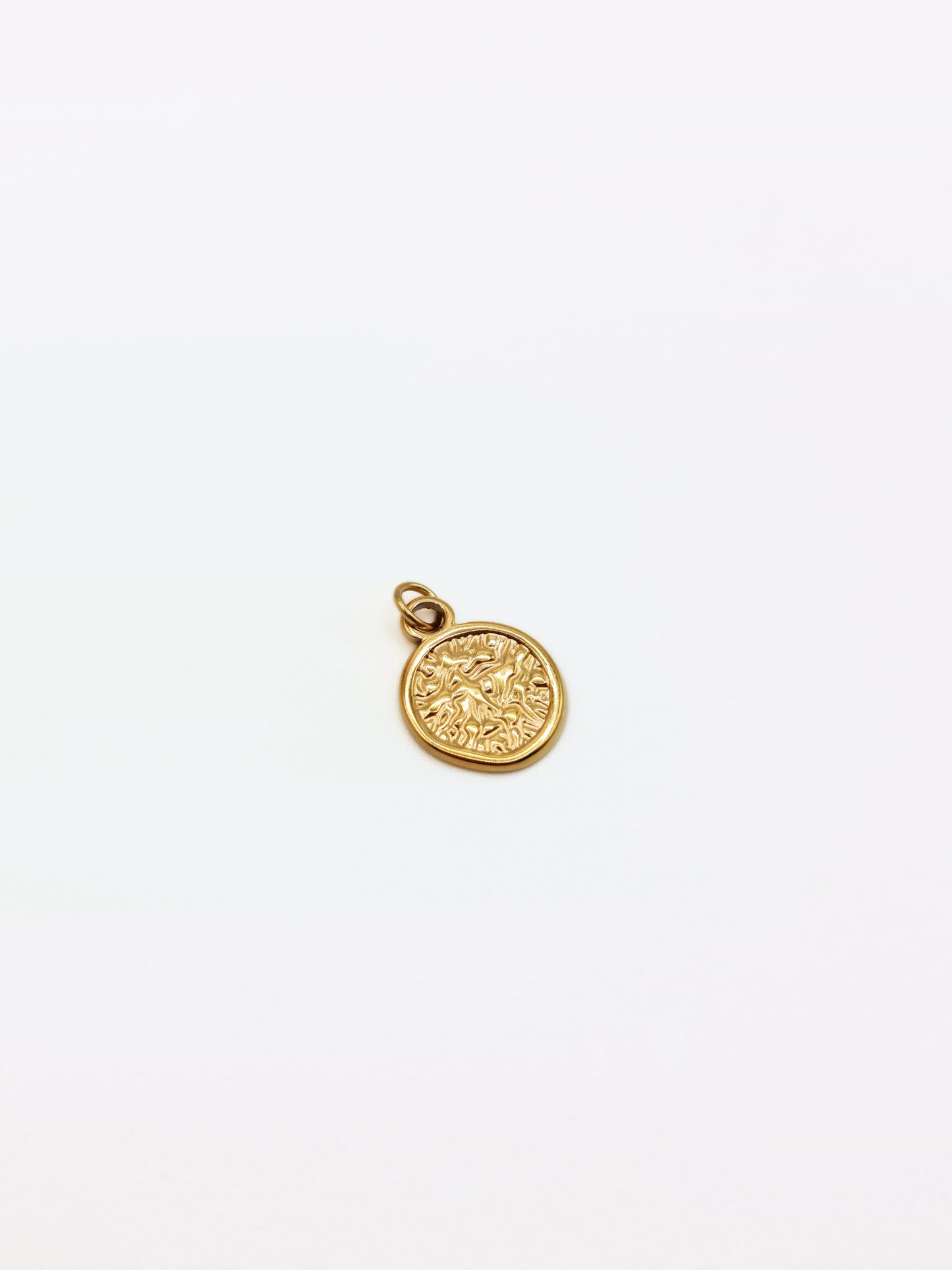 gold-textured-coin-charm-necklace-tarnish-free-jewellery-waterproof-stainless-steel-1