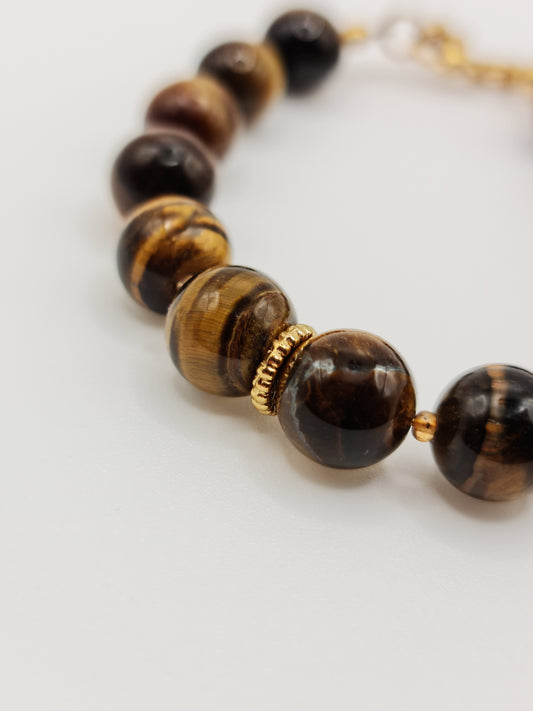 The Riviera Tigers Eye Natural Stone Beaded Bracelet- Semi-Precious & Waterproof
