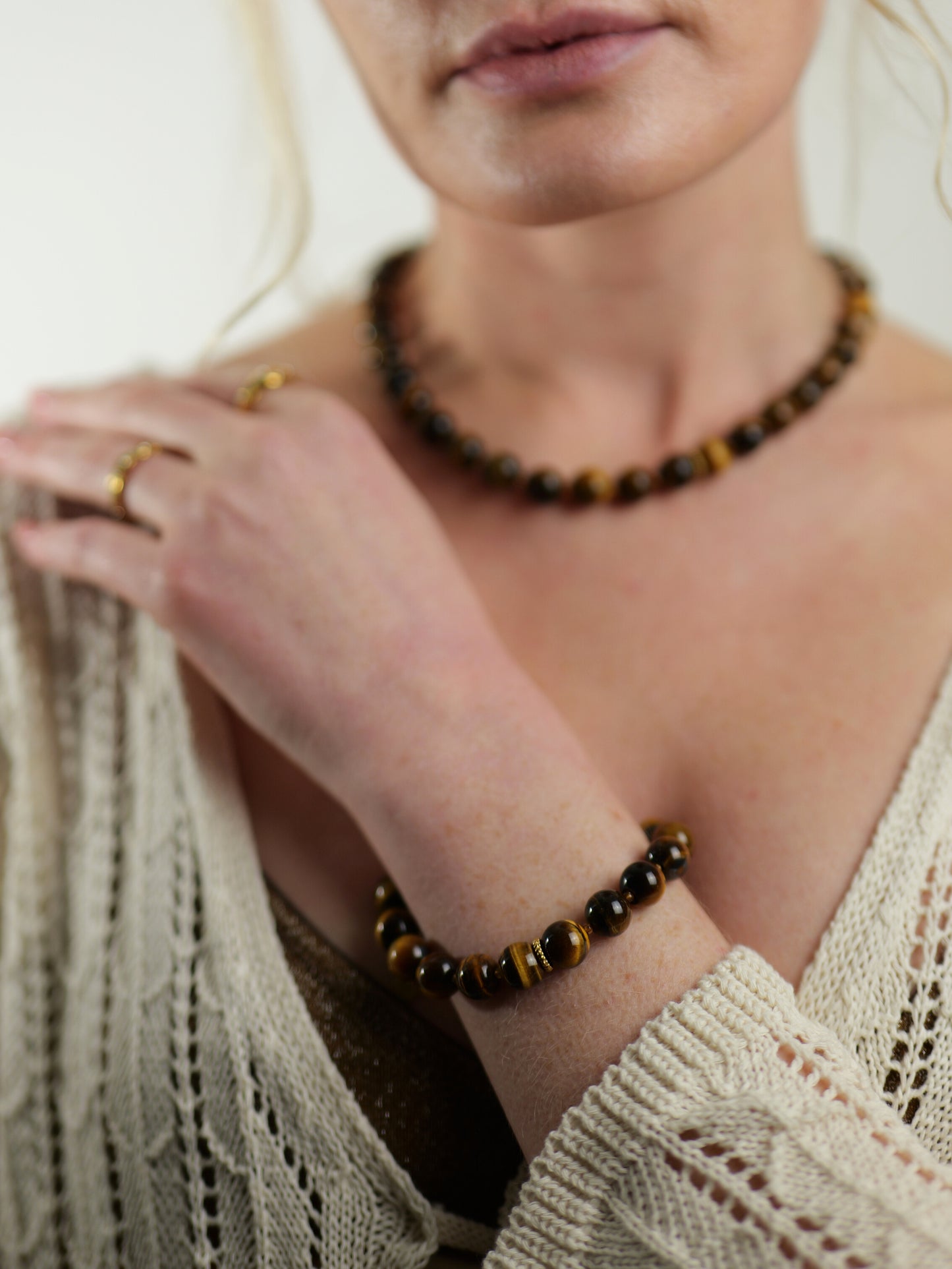 The Riviera Tigers Eye Natural Stone Beaded Bracelet- Semi-Precious & Waterproof