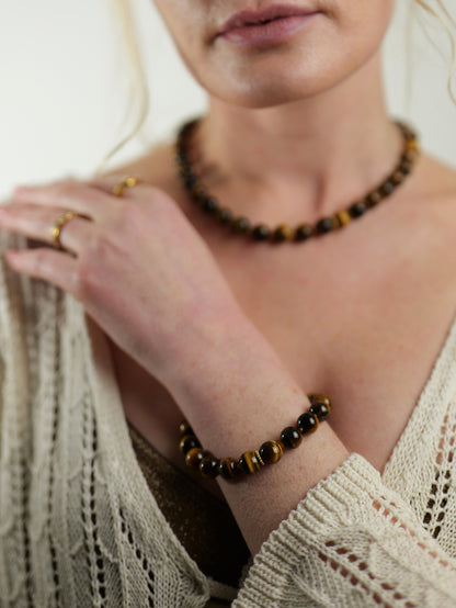 The Riviera Tigers Eye Natural Stone Beaded Bracelet- Semi-Precious & Waterproof