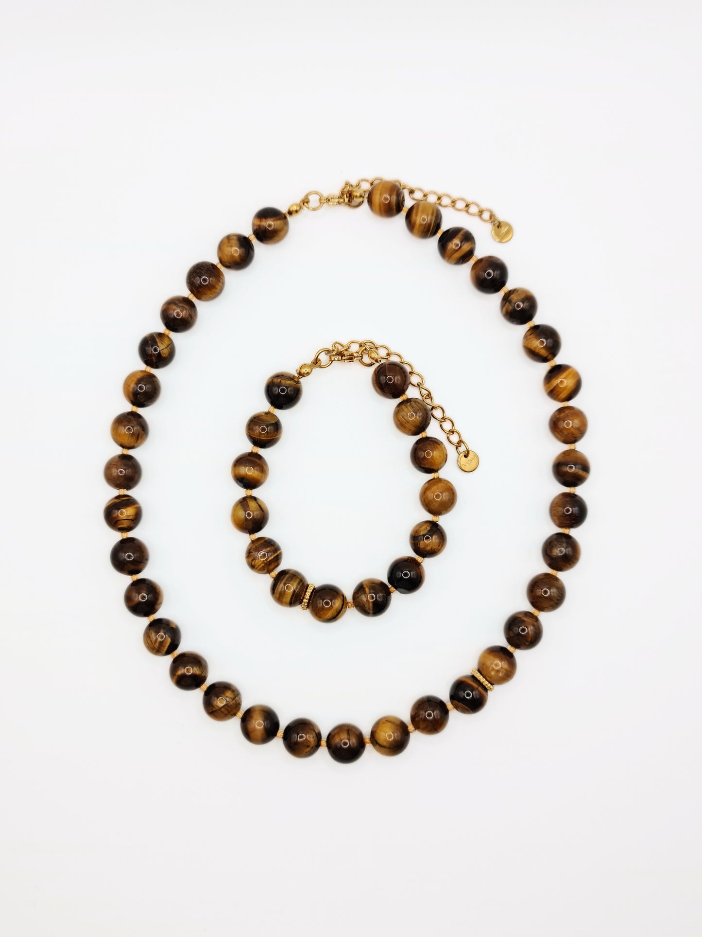 The Riviera Set Tigers Eye Natural Stone Beaded Necklace & Bracelet- Semi-Precious & Waterproof