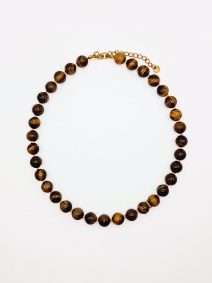 The Riviera Set Tigers Eye Natural Stone Beaded Necklace & Bracelet- Semi-Precious & Waterproof