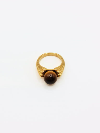 The Bellagio 18k Gold Plated Statement Vintage Natural Tigers Eye Ring- Waterproof & Tarnish-Free