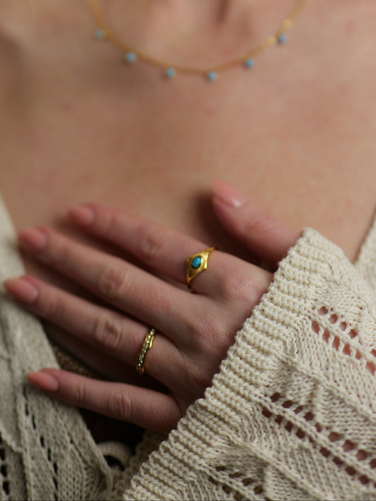 gold-turquoise-gemstone-natural-stone-semi-precious-stacking-ring-vintage-stainless-steel-tarnish-free-jewellery-waterproof-ember-and-stone-1
