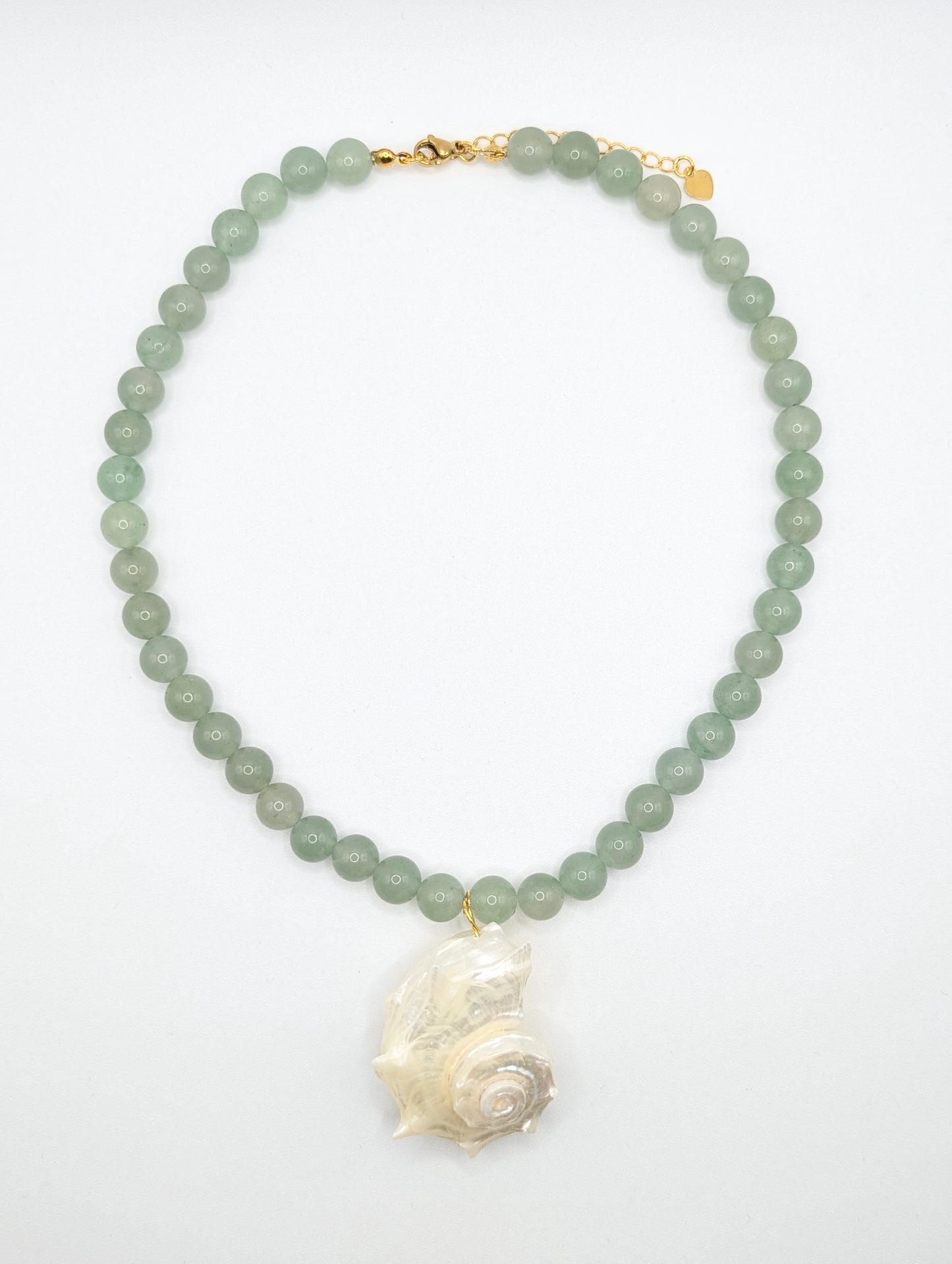 The Cannes Conch Seashell Green Aventurine Natural Stone Beaded Necklace- Semi-Precious & Waterproof