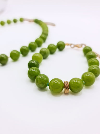 The Riviera Set Green Agate Natural Stone Beaded Necklace & Bracelet- Semi-Precious & Waterproof