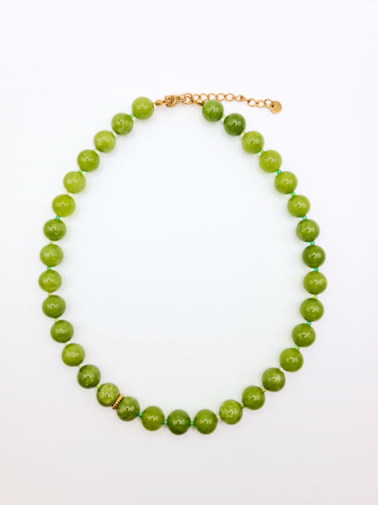 green agate gemstone natural stone semi-precious beaded necklace stainless steel tarnish free jewellery waterproof ember and stone 1
