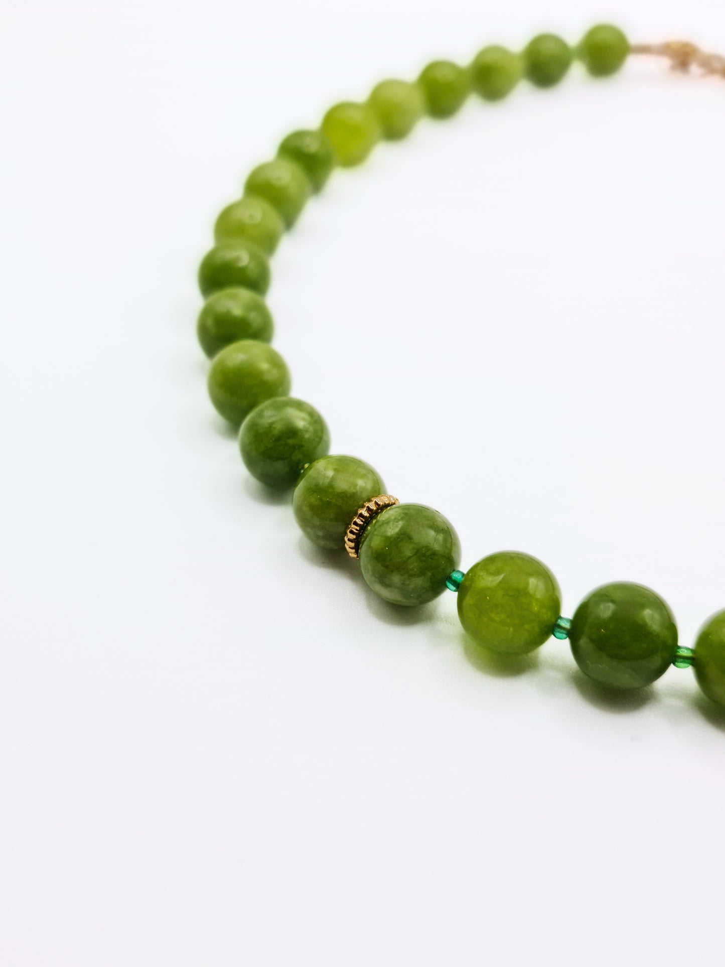 green agate gemstone natural stone semi-precious beaded necklace stainless steel tarnish free jewellery waterproof ember and stone 1