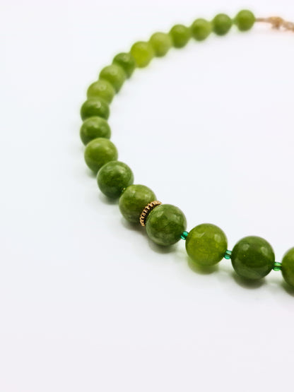 The Riviera Set Green Agate Natural Stone Beaded Necklace & Bracelet- Semi-Precious & Waterproof