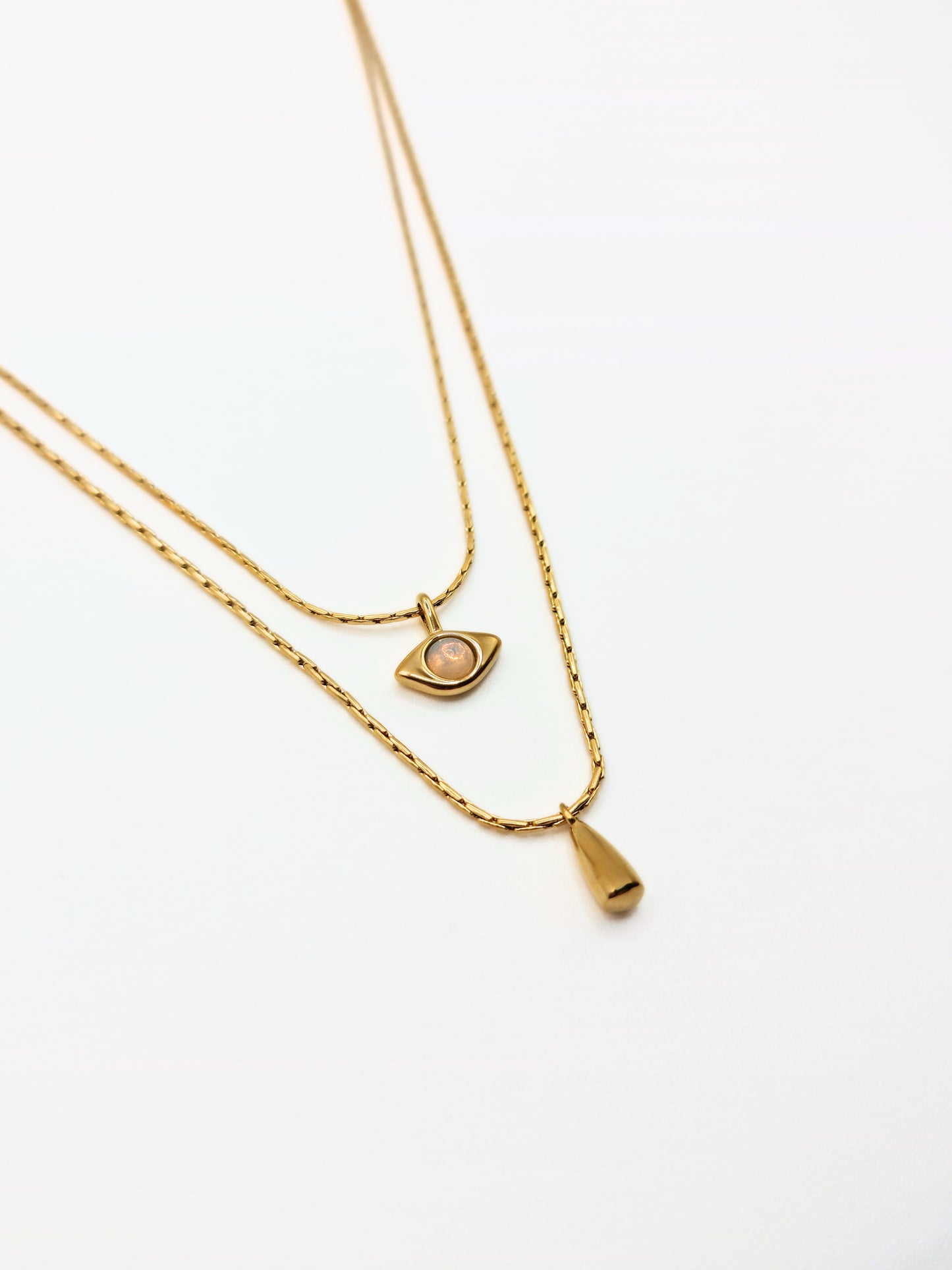 The Bodrum 18k Gold Plated Opal Gemstone Evil Eye Double Pendant Necklaces- Waterproof & Tarnish Free