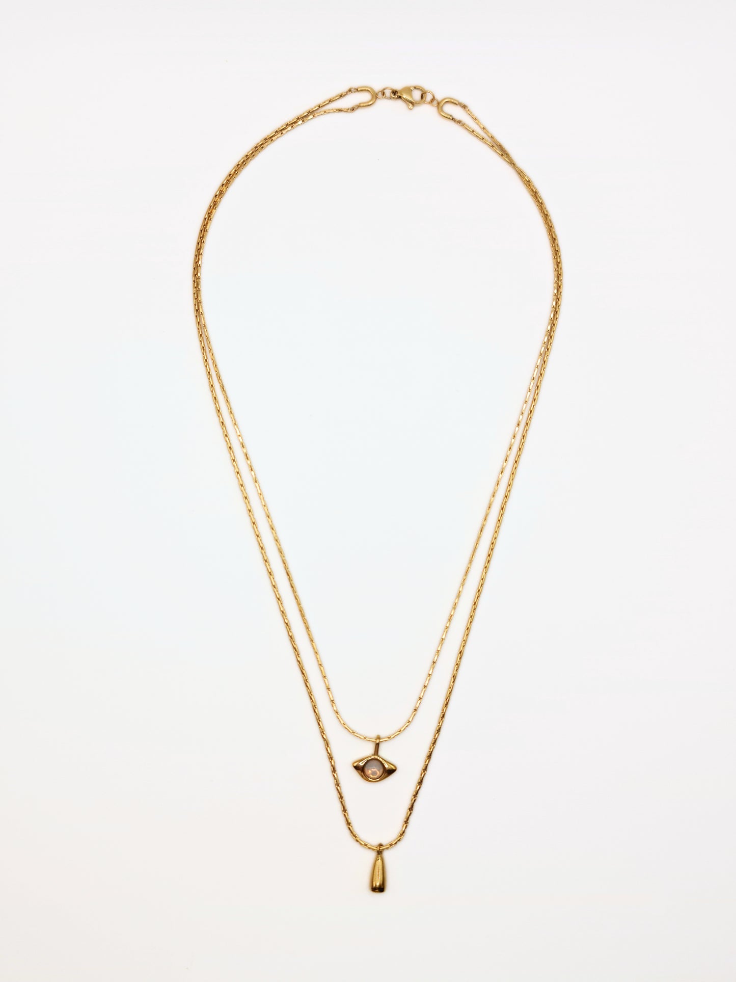 The Bodrum 18k Gold Plated Opal Gemstone Evil Eye Double Pendant Necklaces- Waterproof & Tarnish Free