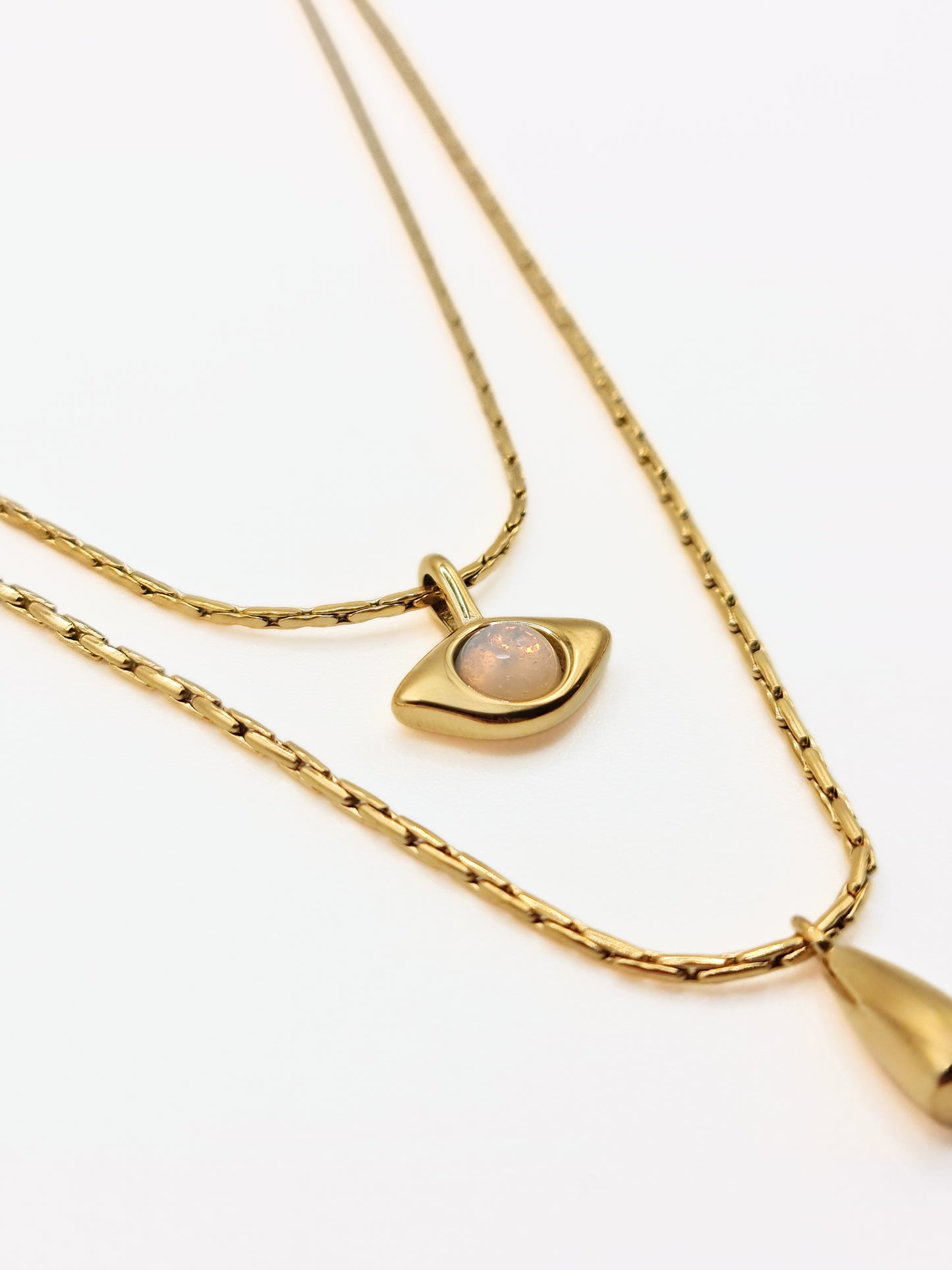 The Bodrum 18k Gold Plated Opal Gemstone Evil Eye Double Pendant Necklaces- Waterproof & Tarnish Free