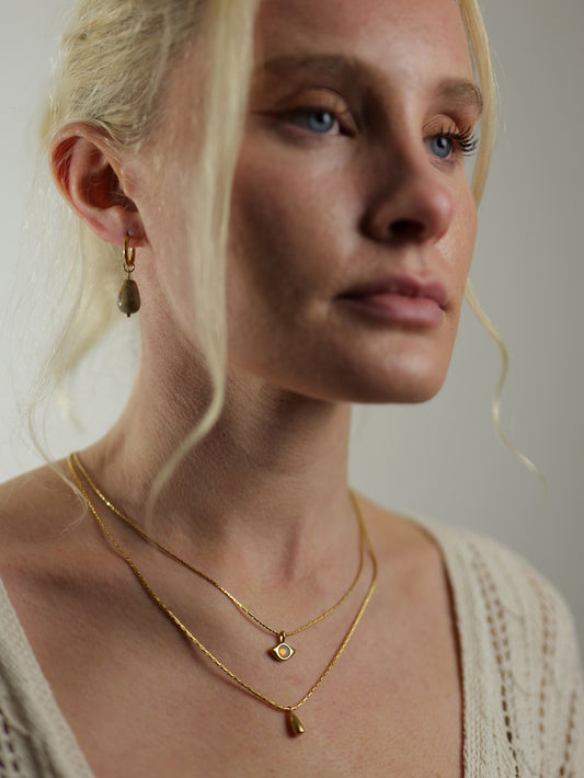 The Bodrum 18k Gold Plated Opal Gemstone Evil Eye Double Pendant Necklaces- Waterproof & Tarnish Free