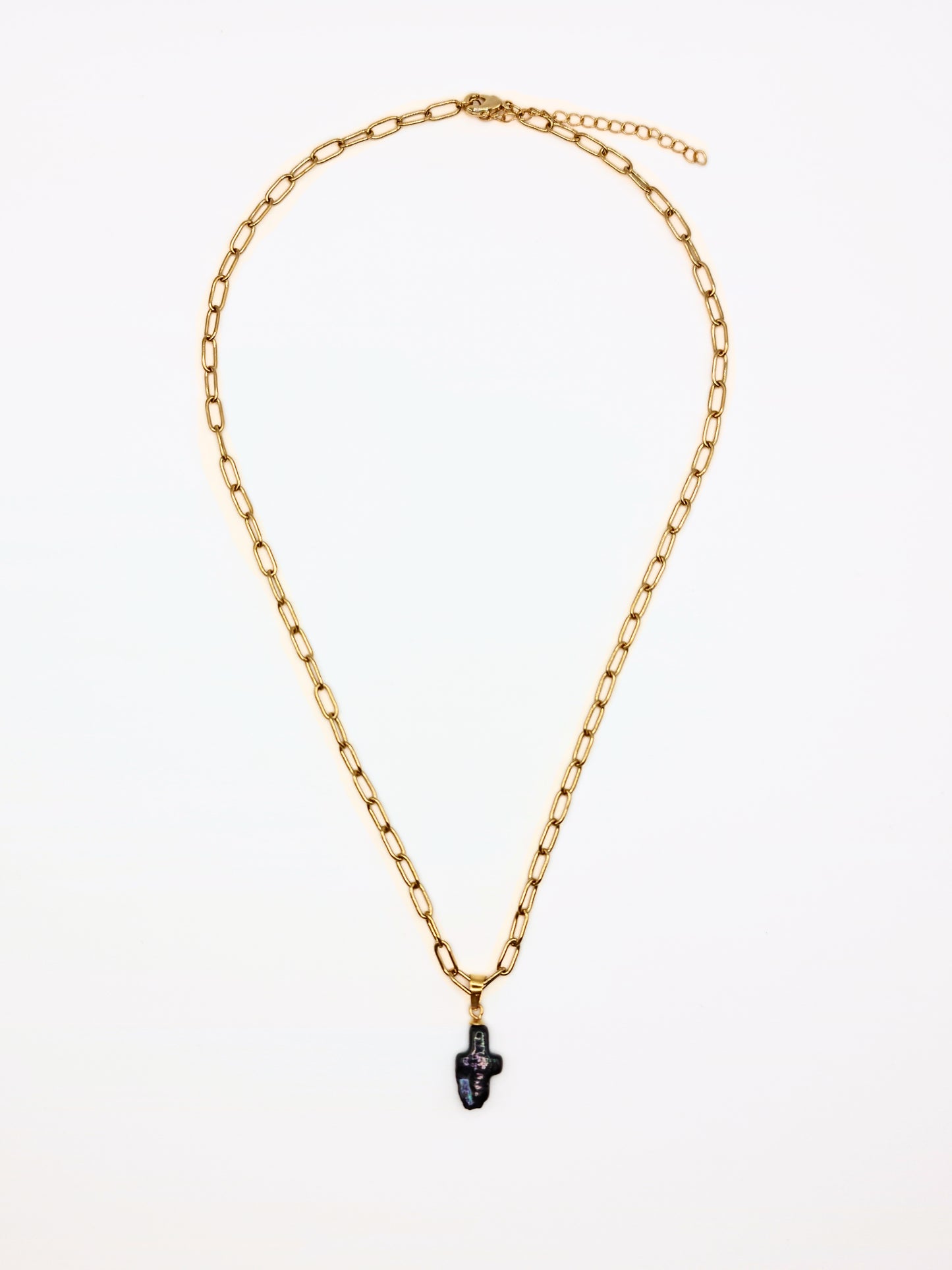 The Perla 18k Gold Plated Organic Natural Black Pearl Cross Pendant Necklace- Waterproof & Tarnish Free