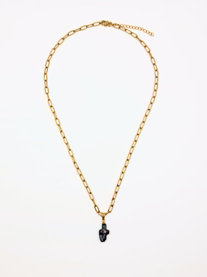 The Perla 18k Gold Plated Organic Natural Black Pearl Cross Pendant Necklace- Waterproof & Tarnish Free
