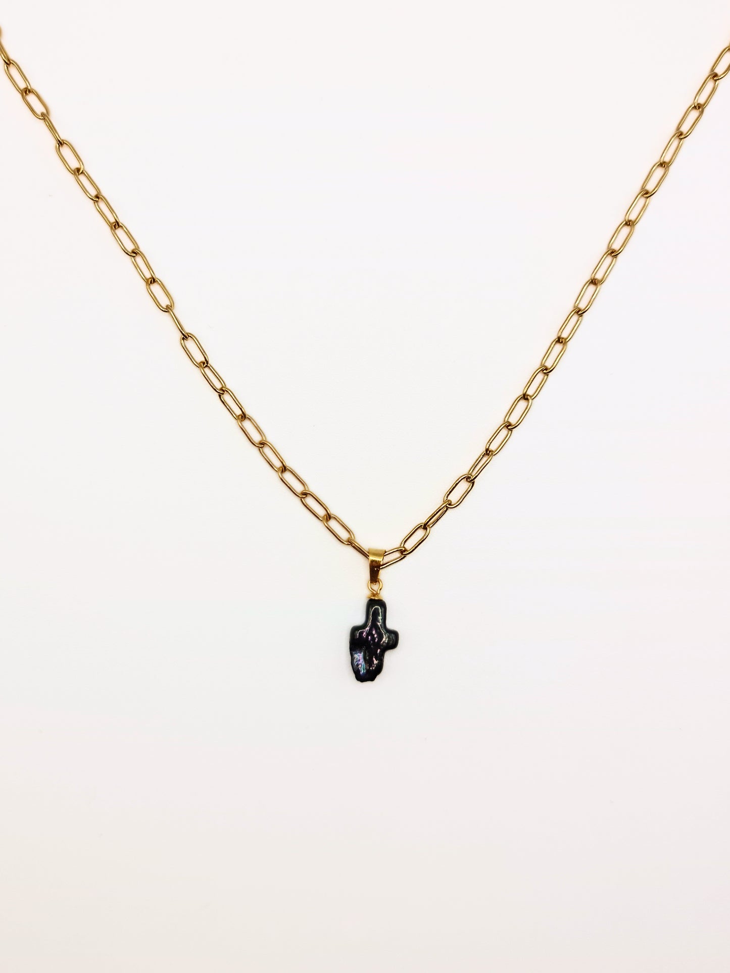 The Perla 18k Gold Plated Organic Natural Black Pearl Cross Pendant Necklace- Waterproof & Tarnish Free