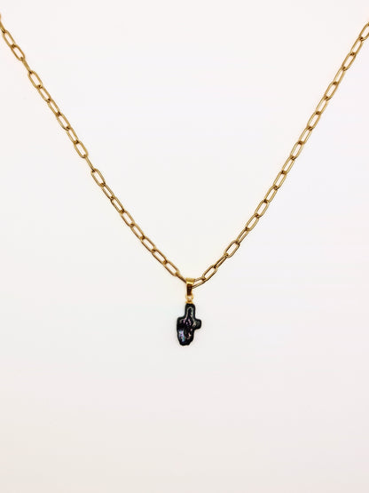 The Perla 18k Gold Plated Organic Natural Black Pearl Cross Pendant Necklace- Waterproof & Tarnish Free