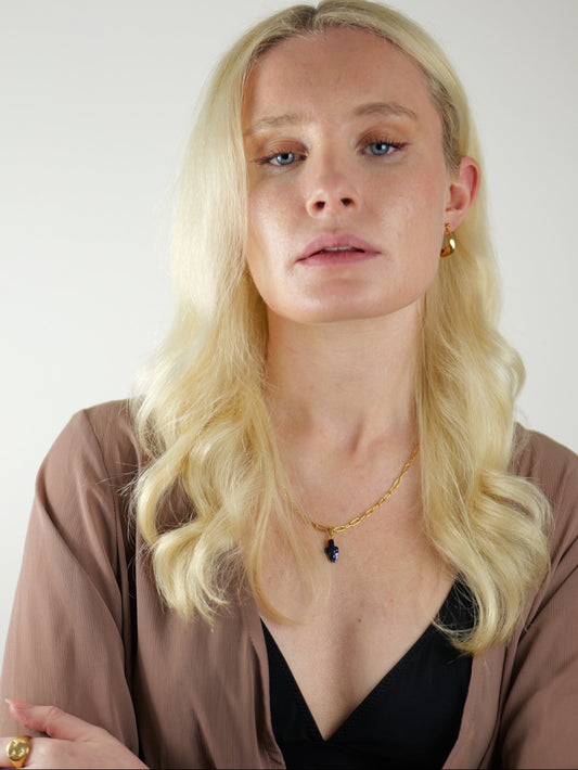 The Perla 18k Gold Plated Organic Natural Black Pearl Cross Pendant Necklace- Waterproof & Tarnish Free