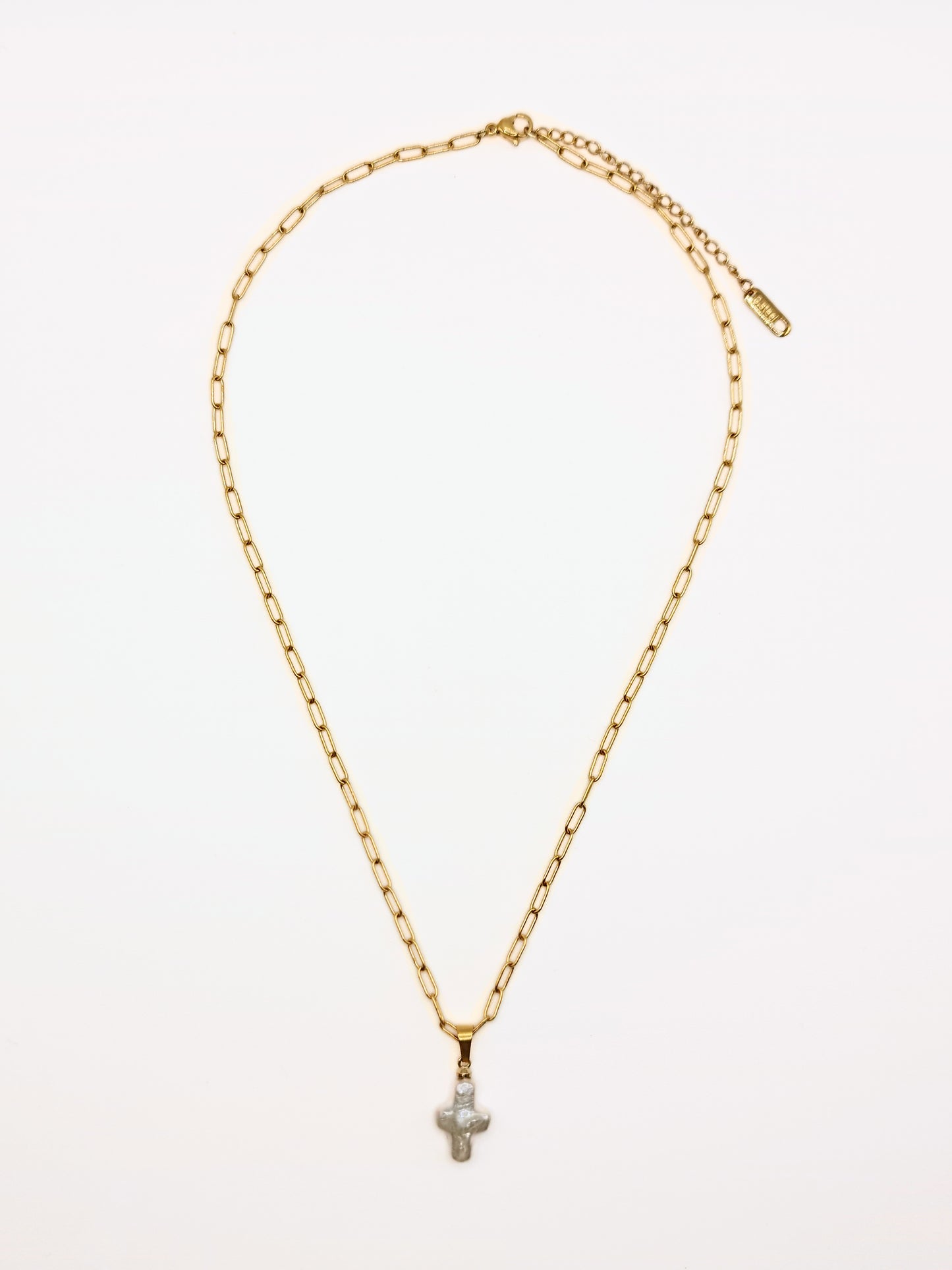 The Perla 18k Gold Plated Organic Natural Pearl Cross Pendant Necklace- Waterproof & Tarnish Free
