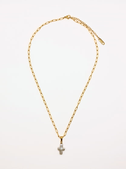 The Perla 18k Gold Plated Organic Natural Pearl Cross Pendant Necklace- Waterproof & Tarnish Free