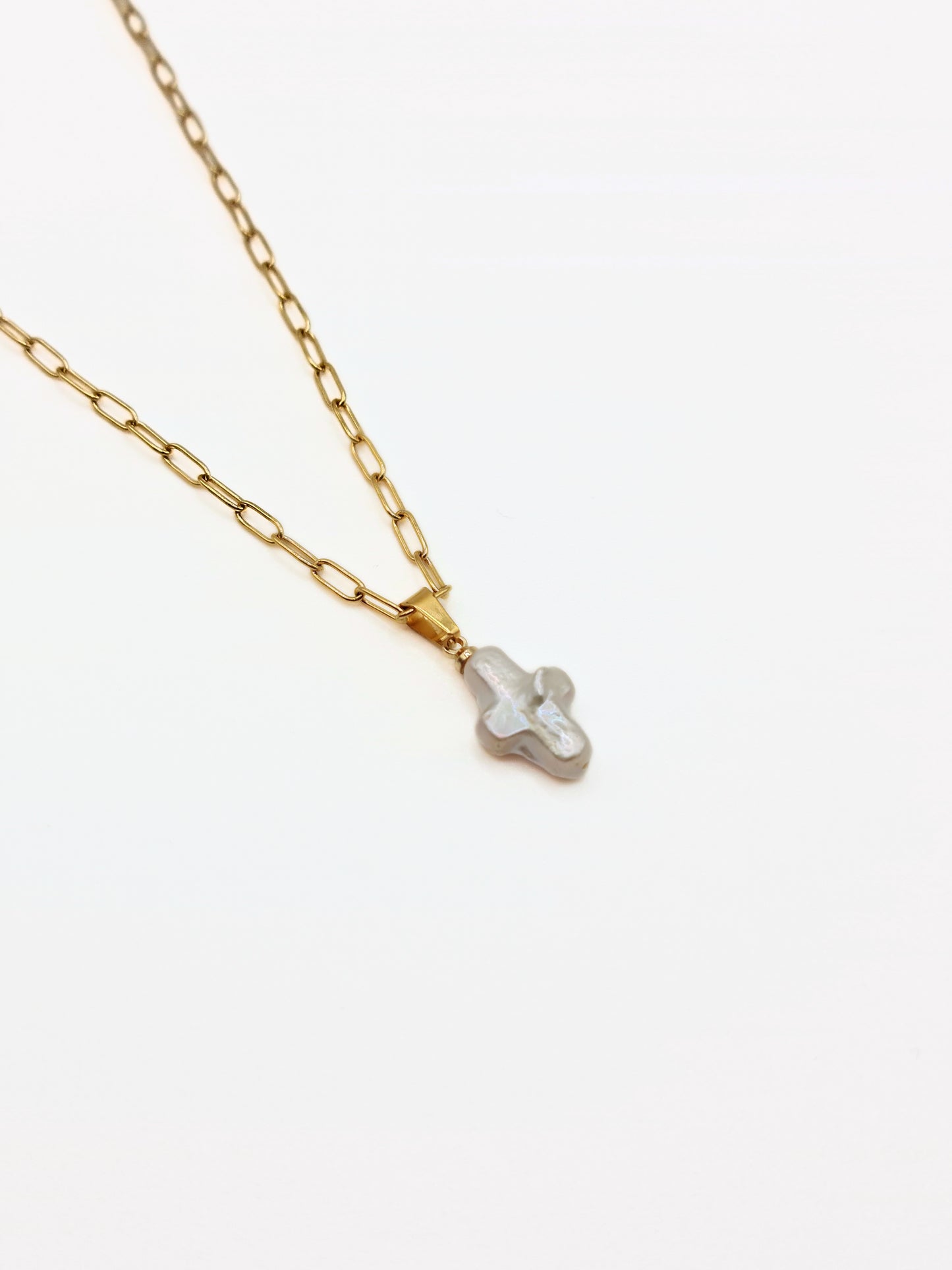 The Perla 18k Gold Plated Organic Natural Pearl Cross Pendant Necklace- Waterproof & Tarnish Free