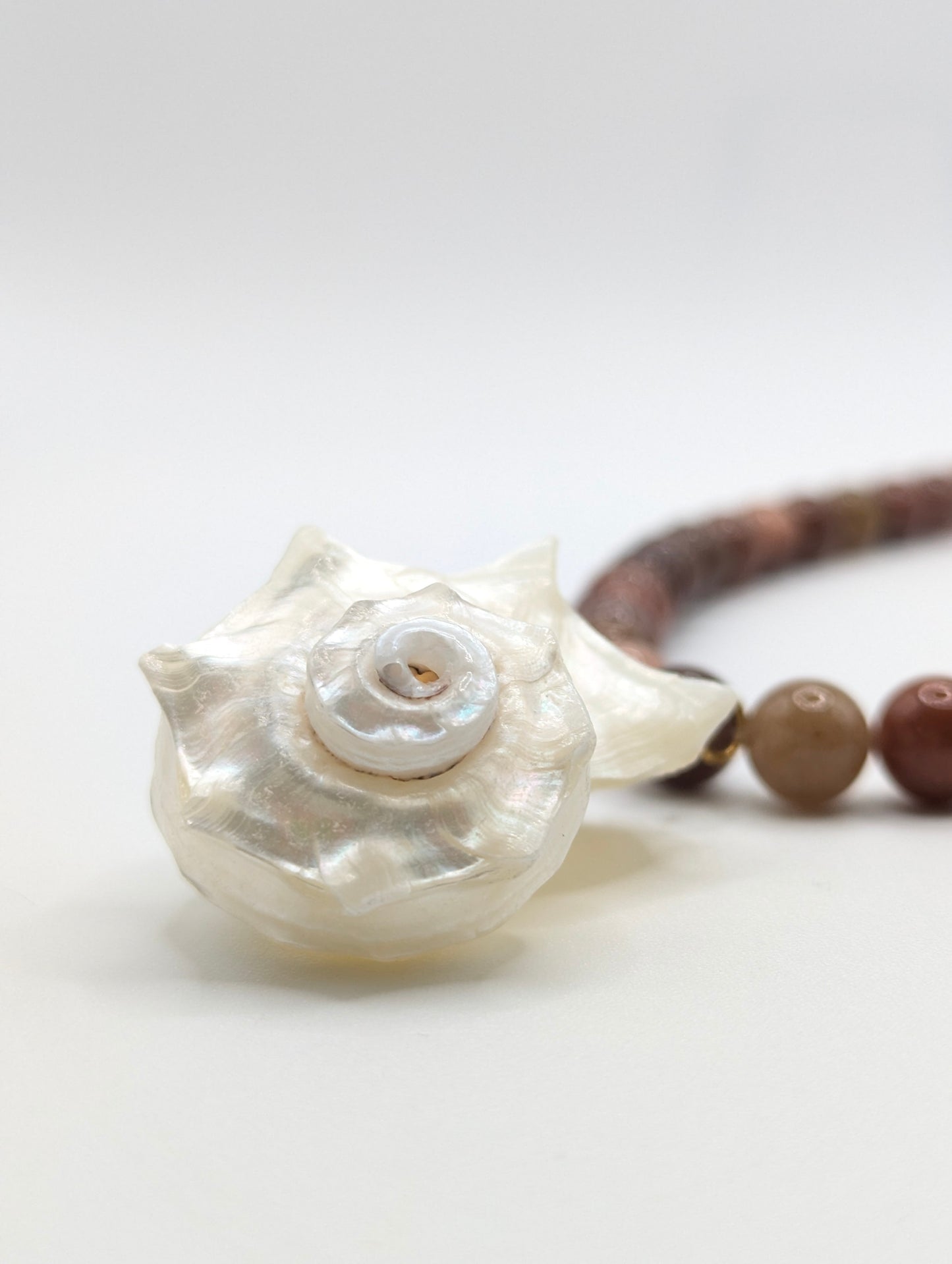 The Cannes Conch Seashell Brown Aventurine Natural Stone Beaded Necklace- Semi-Precious & Waterproof