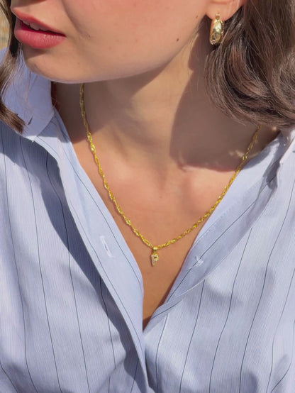 The Lottie 'E' Initial 18k Gold Plated Stainless Steel Pave Crystal Pendant Necklace