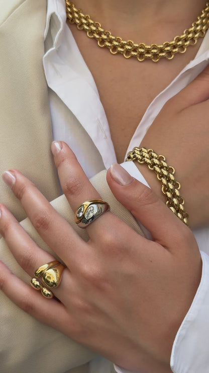 The Duo Two Tone Tarnish-Free Crystal Bezel Rings