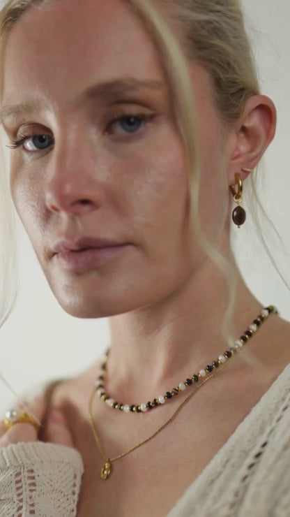 The Monaco 18k Gold Plated Tigers Eye Natural Stone Beaded Necklace- Semi-Precious & Waterproof