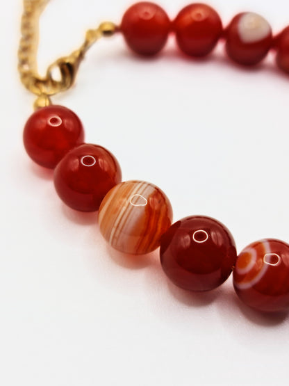 The Riviera Set Red Agate Natural Stone Beaded Necklace & Bracelet- Semi-Precious & Waterproof