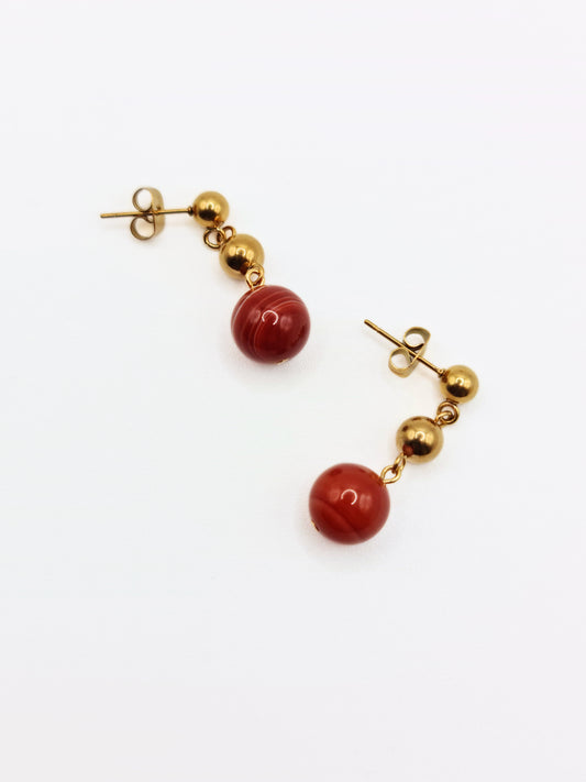 The Riviera Red Agate Natural Stone Beaded Drop Earrings- Semi-Precious & Waterproof