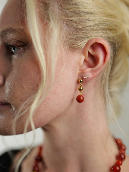 The Riviera Red Agate Natural Stone Beaded Drop Earrings- Semi-Precious & Waterproof