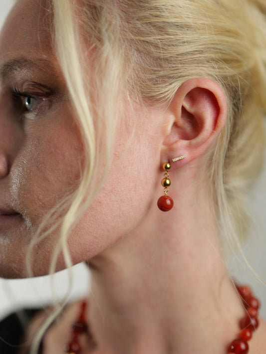 The Riviera Red Agate Natural Stone Beaded Drop Earrings- Semi-Precious & Waterproof