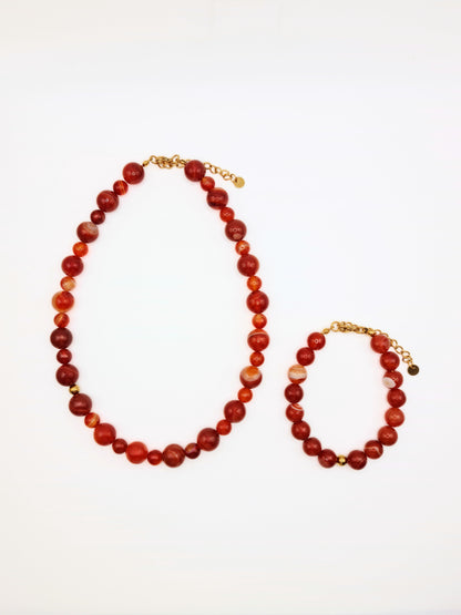 The Riviera Red Agate Natural Stone Beaded Necklace- Semi-Precious & Waterproof