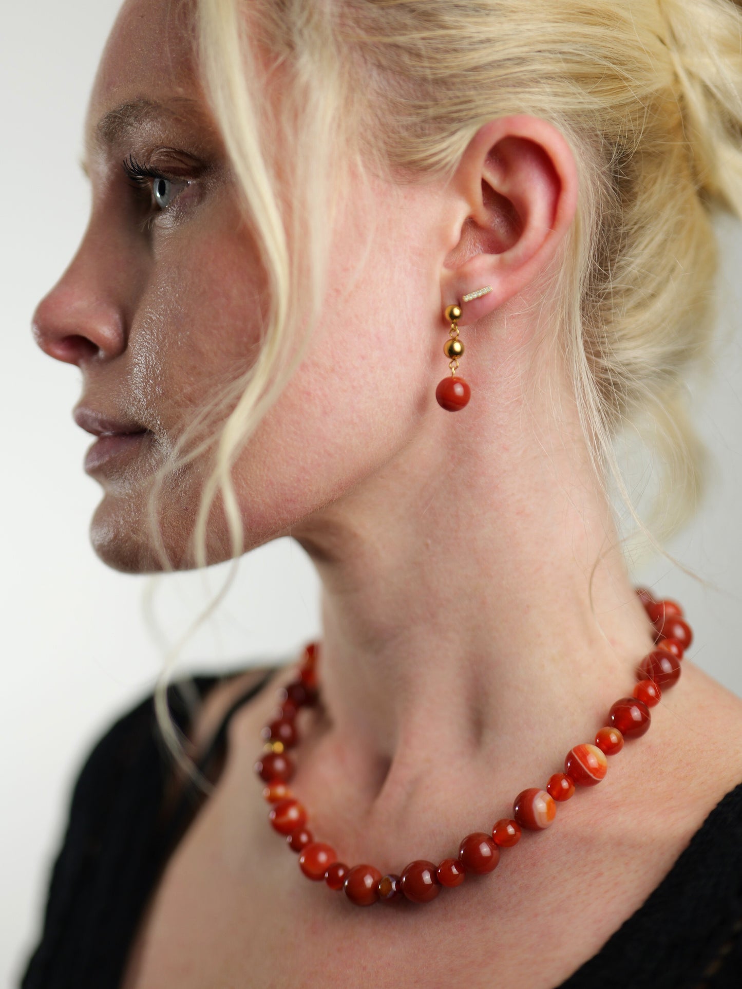 The Riviera Red Agate Natural Stone Beaded Drop Earrings- Semi-Precious & Waterproof