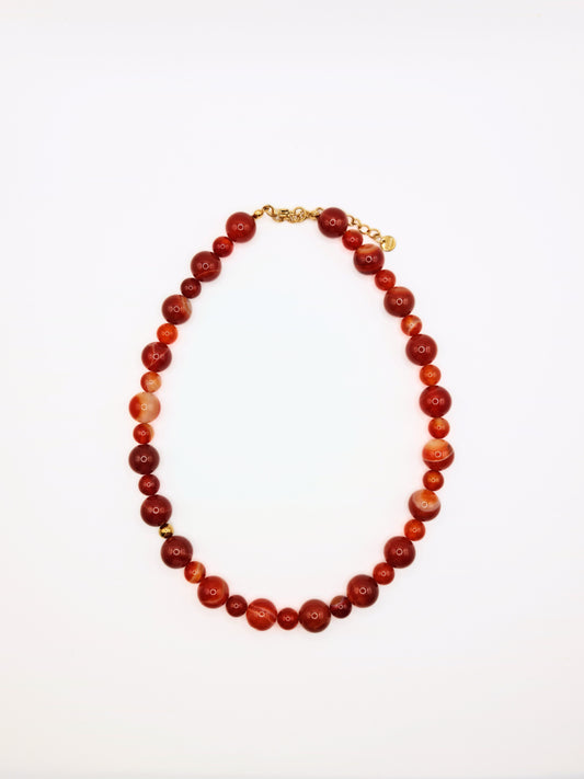 The Riviera Red Agate Natural Stone Beaded Necklace- Semi-Precious & Waterproof