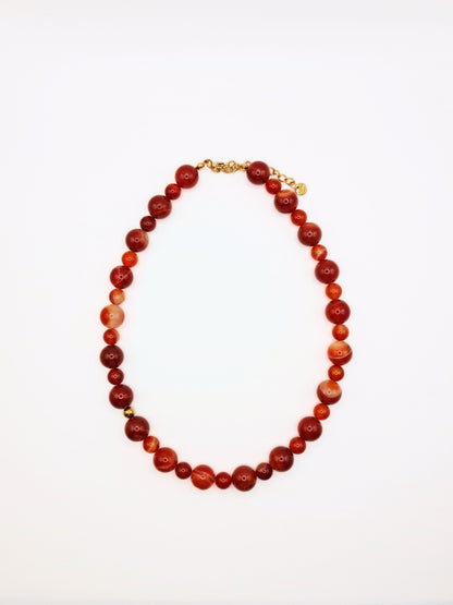 The Riviera Set Red Agate Natural Stone Beaded Necklace & Bracelet- Semi-Precious & Waterproof
