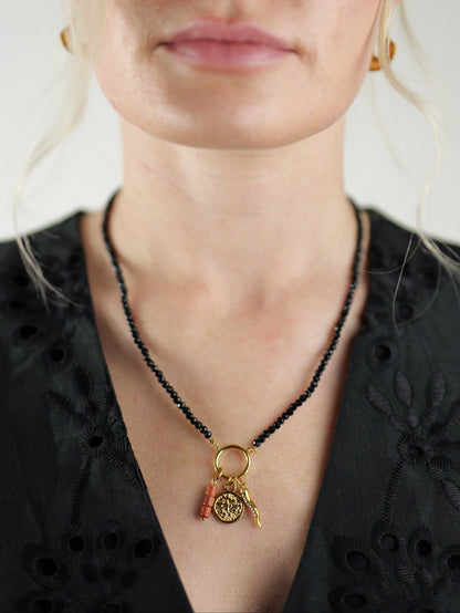 The Charm Shop Black Beaded 18k Gold Plated O Ring DIY Charm Chain Necklace- Waterproof & Tarnish-Free