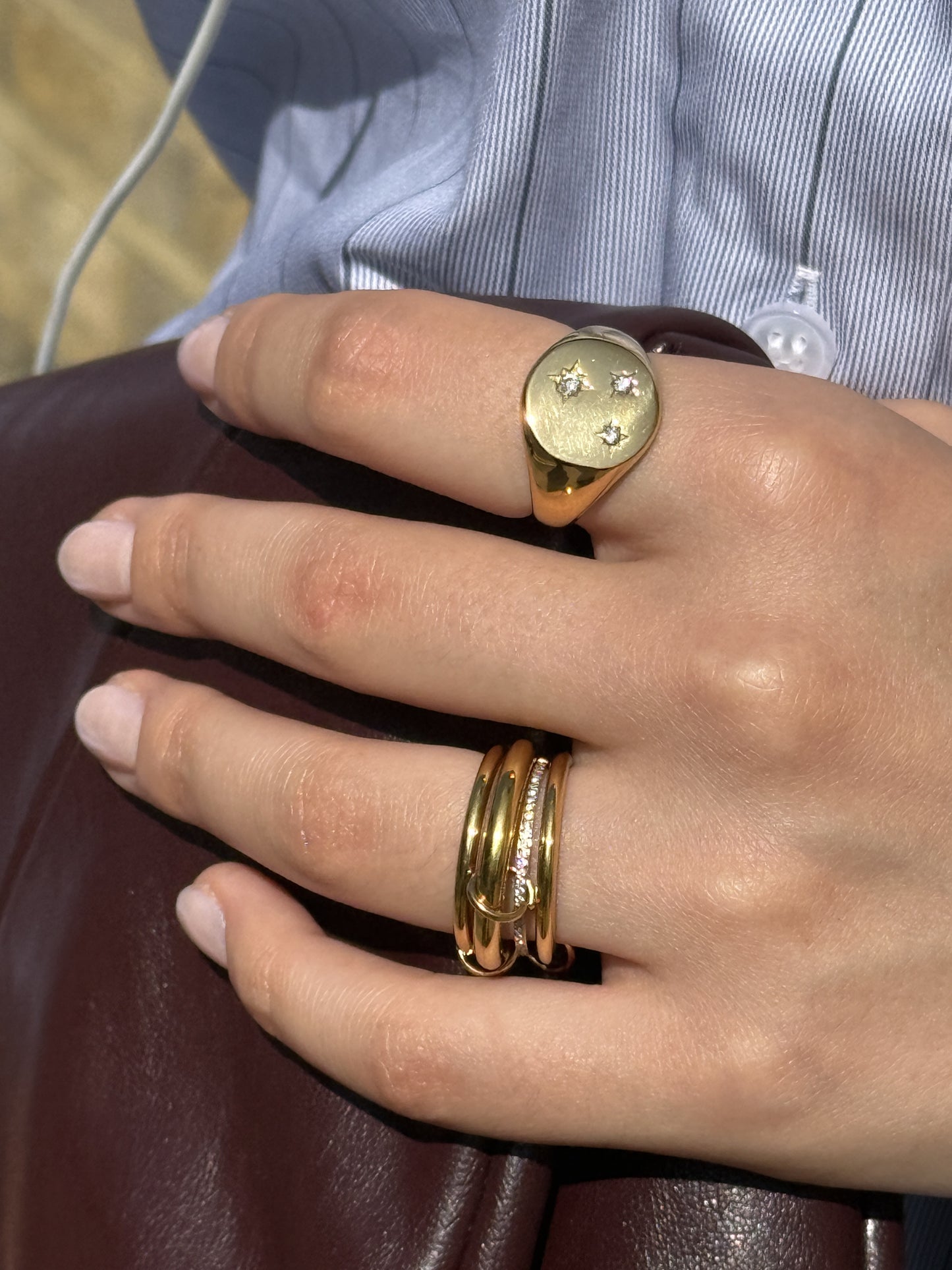 The Illusion 18k Gold Plated Stainless Steel Linked Crystal Pave Stacking Rings.