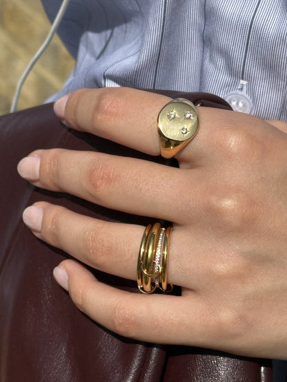 The Illusion 18k Gold Plated Stainless Steel Linked Crystal Pave Stacking Rings.