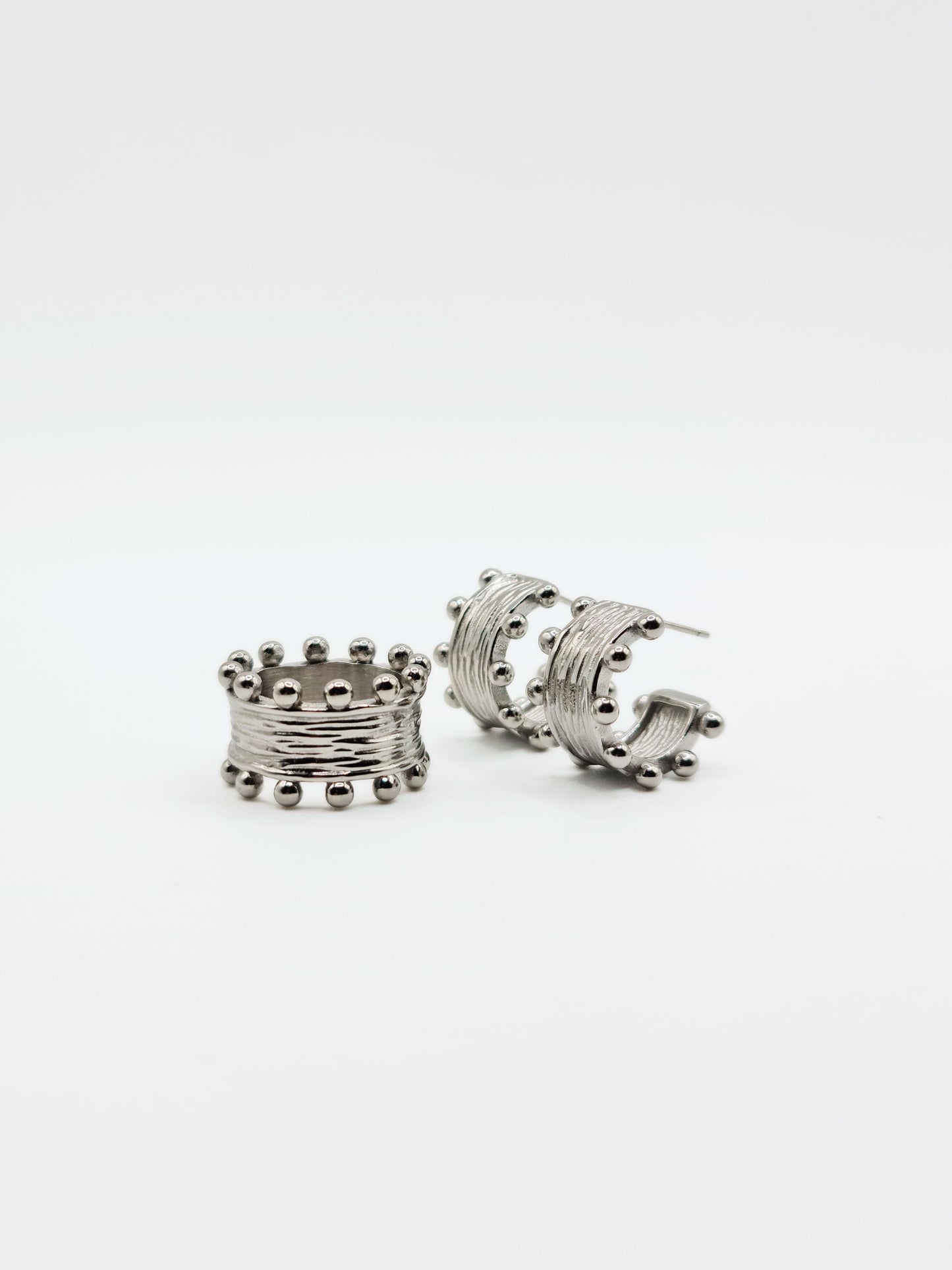 The Zaya Silver Finish Beaded Hoop Earrings- Waterproof & Tarnish-Free