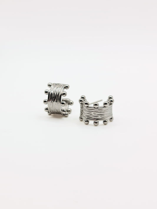 The Zaya Silver Finish Beaded Hoop Earrings- Waterproof & Tarnish-Free