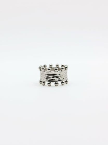 The Zaya Silver Finish Beaded Ring- Waterproof & Tarnish-Free
